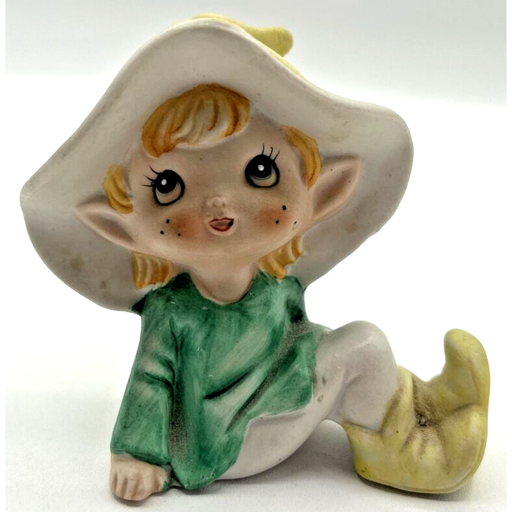 Vintage Homco 5213 Green Sitting Fairy‎ Elf Pixie Figurine U194-C